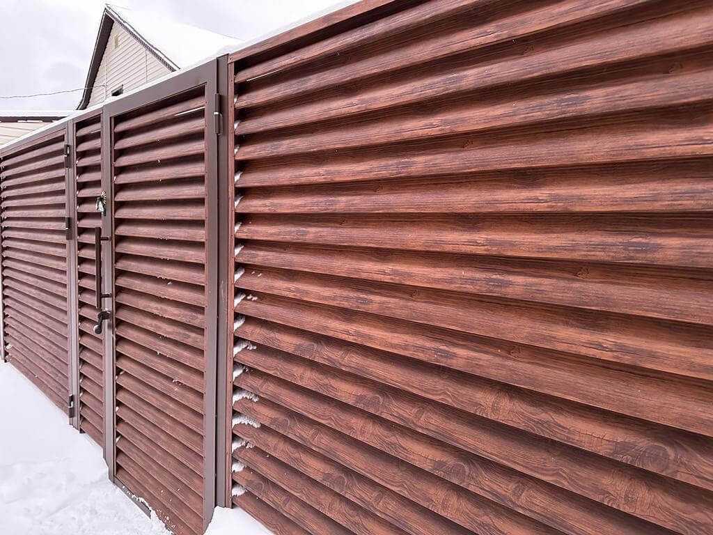 Забор-жалюзи из ламелей еврожалюзи 43м Каштан Printech фото 1 в Березниках